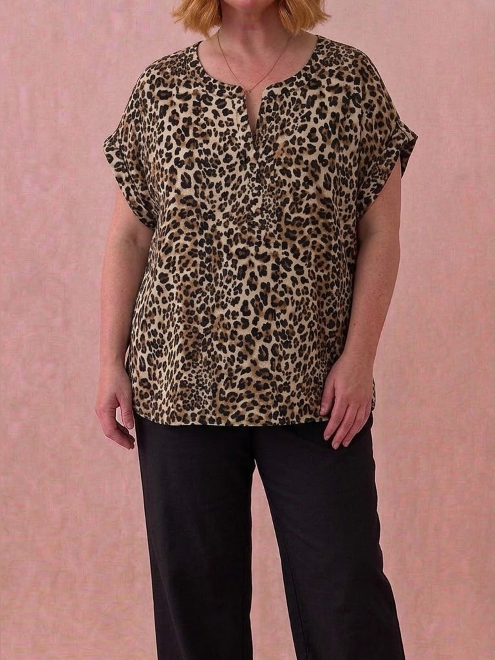 Leopard Print with Short Cuff Sleeves